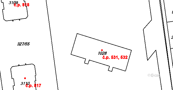Úšovice 531,532, Mariánské Lázně na parcele st. 1028 v KÚ Úšovice, Katastrální mapa