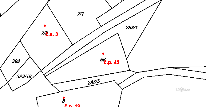 Chotěnov-Skláře 42, Mariánské Lázně na parcele st. 56 v KÚ Chotěnov u Mariánských Lázní, Katastrální mapa