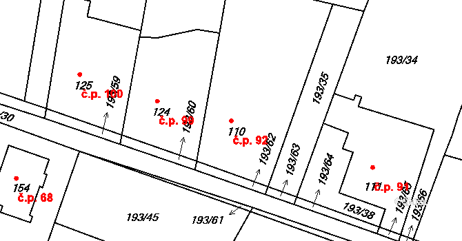 Červené Poříčí 92 na parcele st. 110/1 v KÚ Červené Poříčí, Katastrální mapa
