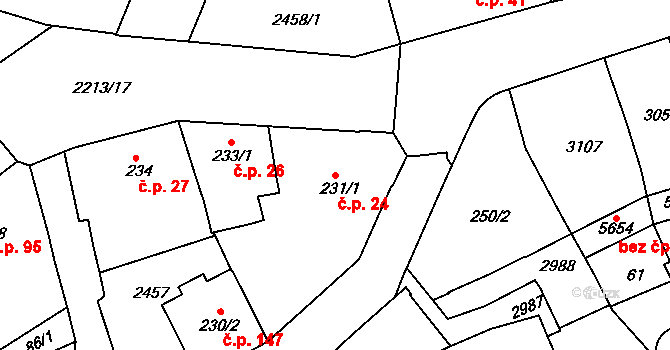 Horní Předměstí 24, Trutnov na parcele st. 231/1 v KÚ Trutnov, Katastrální mapa