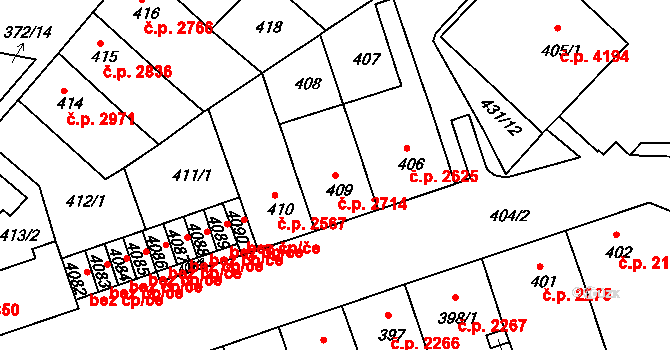 Chomutov 2714 na parcele st. 409 v KÚ Chomutov II, Katastrální mapa