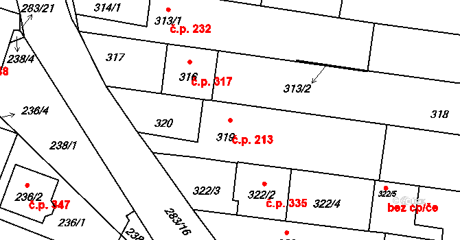 Opatovice 213 na parcele st. 319 v KÚ Opatovice u Rajhradu, Katastrální mapa