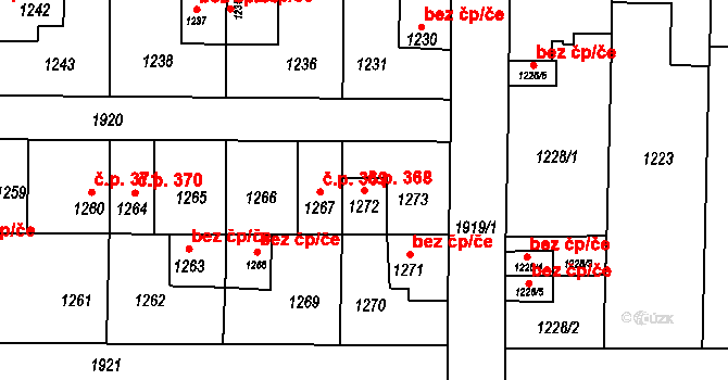 Zbýšov 368 na parcele st. 1272 v KÚ Zbýšov u Oslavan, Katastrální mapa