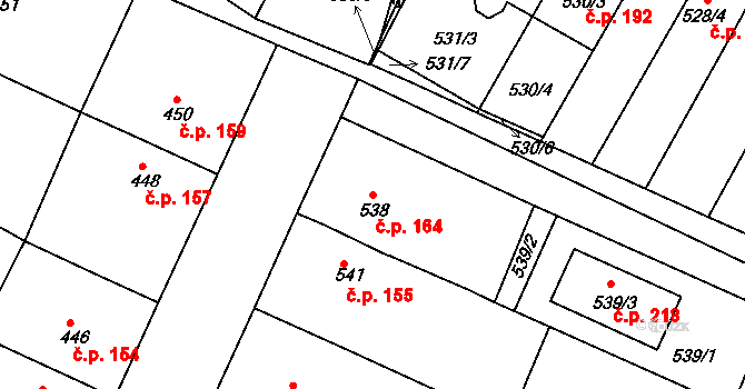Horákov 164, Mokrá-Horákov na parcele st. 538 v KÚ Horákov, Katastrální mapa