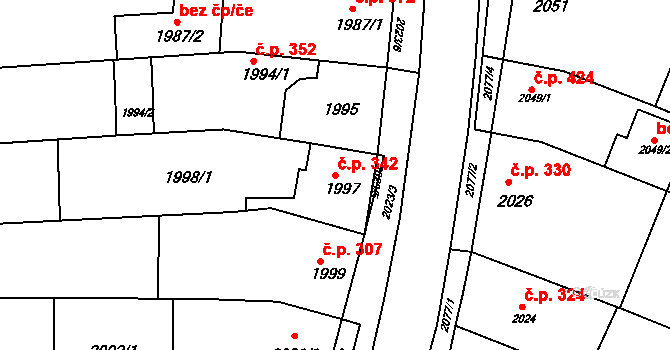 Kuřim 342 na parcele st. 1997 v KÚ Kuřim, Katastrální mapa