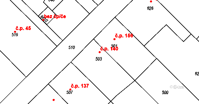 Sentice 140 na parcele st. 503 v KÚ Sentice, Katastrální mapa