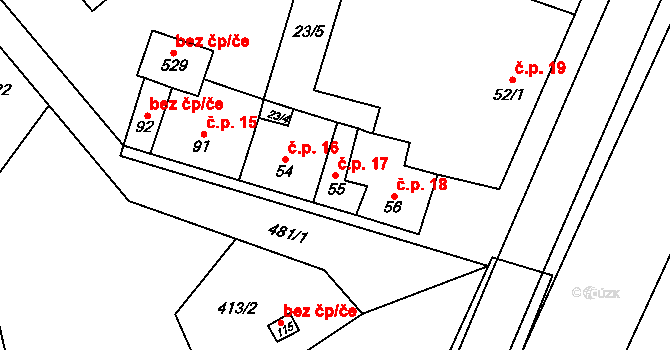 Domamyslice 17, Prostějov na parcele st. 55 v KÚ Domamyslice, Katastrální mapa