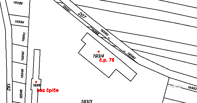 Biskoupky 78 na parcele st. 193/4 v KÚ Biskoupky na Moravě, Katastrální mapa