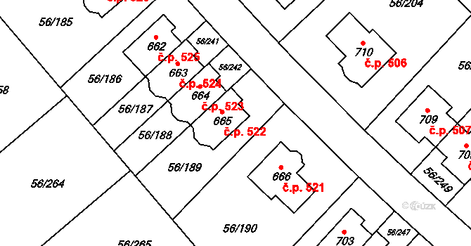 Hovorčovice 522 na parcele st. 665 v KÚ Hovorčovice, Katastrální mapa