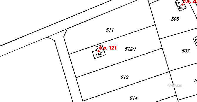 Přerov XIII-Penčice 121, Přerov na parcele st. 512/2 v KÚ Penčičky, Katastrální mapa