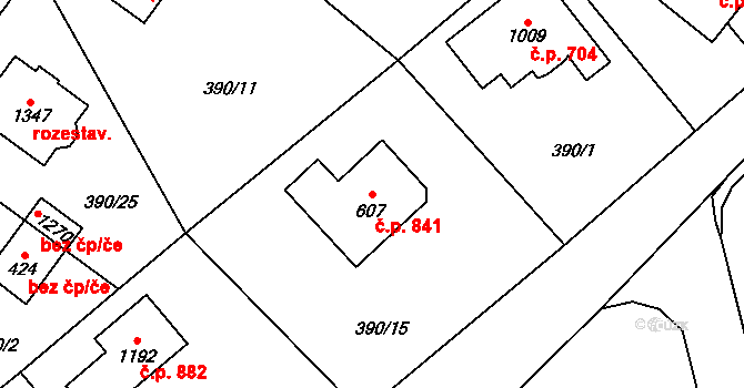 Horoměřice 841 na parcele st. 607 v KÚ Horoměřice, Katastrální mapa