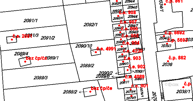 Jihlava 4991 na parcele st. 2090/10 v KÚ Jihlava, Katastrální mapa