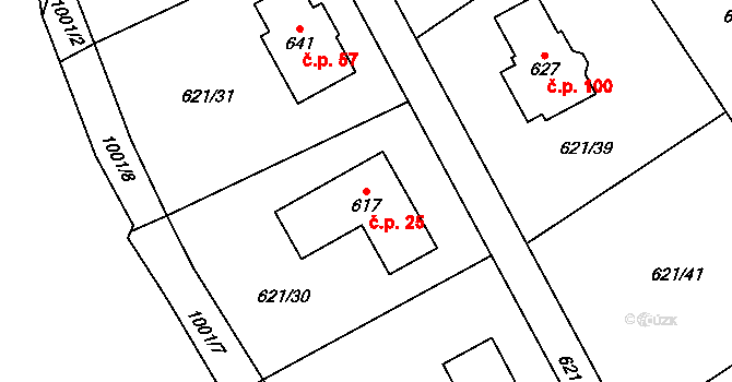 Halouny 25, Svinaře na parcele st. 617 v KÚ Svinaře, Katastrální mapa