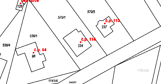 Lestkov 114, Radostná pod Kozákovem na parcele st. 234 v KÚ Lestkov pod Kozákovem, Katastrální mapa