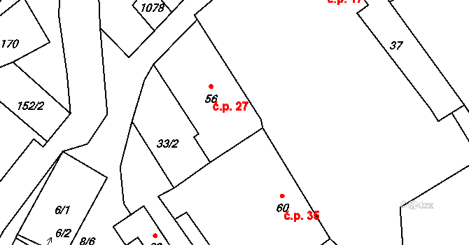 Vodslivy 27 na parcele st. 56 v KÚ Vodslivy, Katastrální mapa
