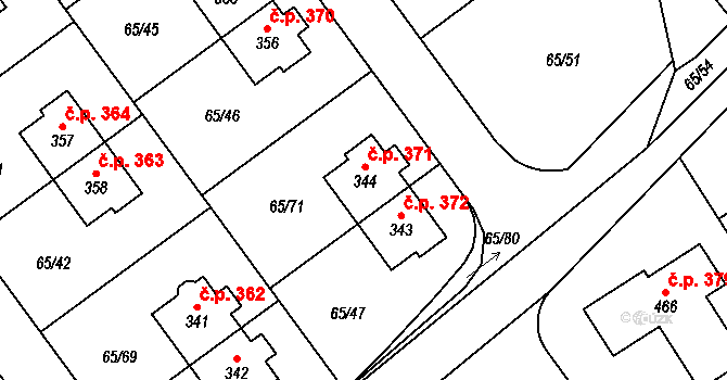 Nupaky 371 na parcele st. 344 v KÚ Nupaky, Katastrální mapa