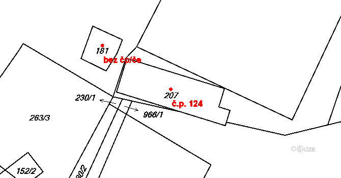 Dzbel 124 na parcele st. 207 v KÚ Dzbel, Katastrální mapa