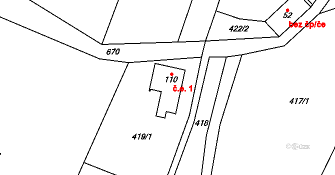 Pekloves 1, Železnice na parcele st. 110 v KÚ Cidlina, Katastrální mapa