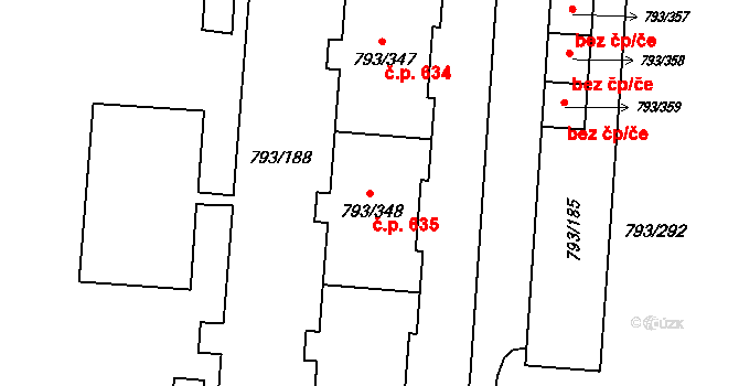Výškovice 635, Ostrava na parcele st. 793/348 v KÚ Výškovice u Ostravy, Katastrální mapa