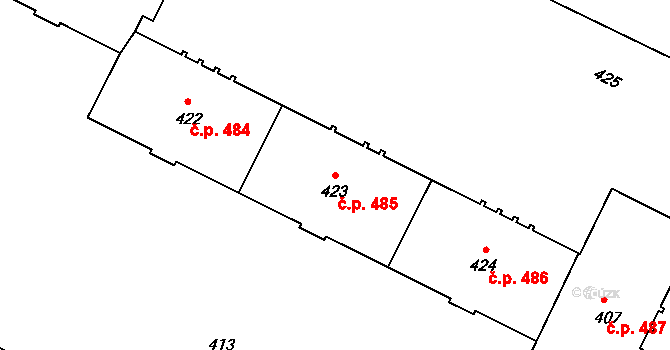 Poruba 485, Ostrava na parcele st. 423 v KÚ Poruba, Katastrální mapa