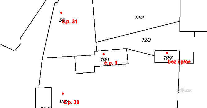 Krašovice 1, Čížová na parcele st. 10/1 v KÚ Krašovice u Čížové, Katastrální mapa