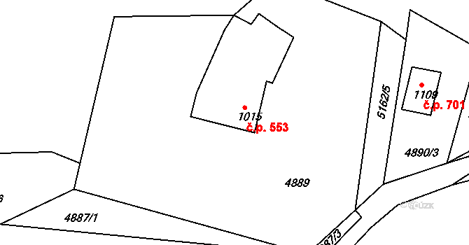 Vizovice 553 na parcele st. 1015 v KÚ Vizovice, Katastrální mapa