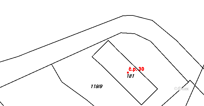 Trnovany 41126025 na parcele st. 182 v KÚ Trnovany u Litoměřic, Katastrální mapa