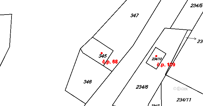 Klečůvka 68, Zlín na parcele st. 345 v KÚ Klečůvka, Katastrální mapa