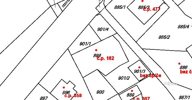 Štípa 182, Zlín na parcele st. 899 v KÚ Štípa, Katastrální mapa