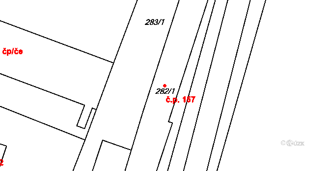Kosice 157 na parcele st. 282/1 v KÚ Kosice, Katastrální mapa
