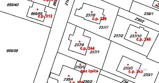 Chlebičov 244 na parcele st. 237/9 v KÚ Chlebičov, Katastrální mapa