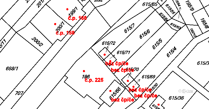 Droužkovice 49540025 na parcele st. 615/72 v KÚ Droužkovice, Katastrální mapa