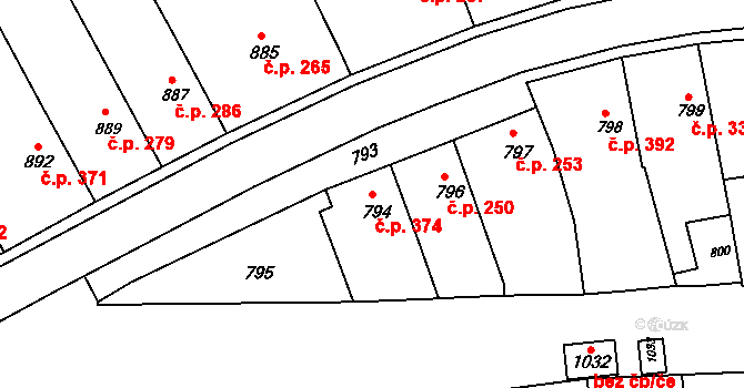 Otnice 374 na parcele st. 794 v KÚ Otnice, Katastrální mapa