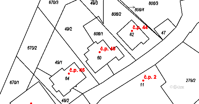 Libějice 40 na parcele st. 60 v KÚ Libějice, Katastrální mapa