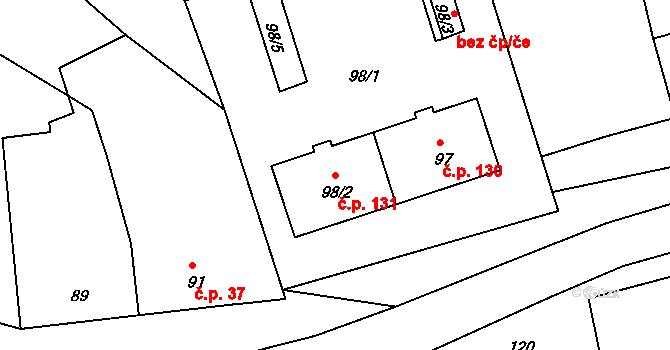 Marefy 131, Bučovice na parcele st. 98/2 v KÚ Marefy, Katastrální mapa