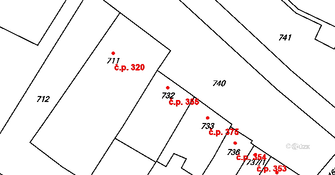 Drnovice 355 na parcele st. 732 v KÚ Drnovice u Vyškova, Katastrální mapa