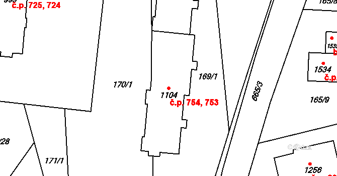 Slatiňany 753,754 na parcele st. 1104 v KÚ Slatiňany, Katastrální mapa
