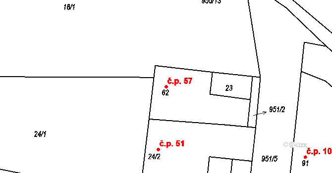 Smrkovice 57, Písek na parcele st. 62 v KÚ Smrkovice, Katastrální mapa