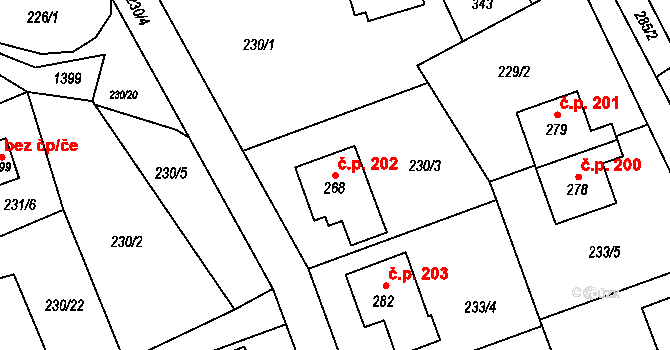 Horní Libchavy 202, Libchavy na parcele st. 268 v KÚ Horní Libchavy, Katastrální mapa