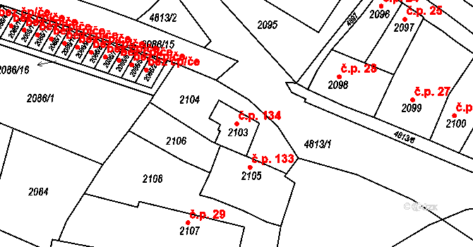 Pražské Předměstí 134, Vysoké Mýto na parcele st. 2103 v KÚ Vysoké Mýto, Katastrální mapa