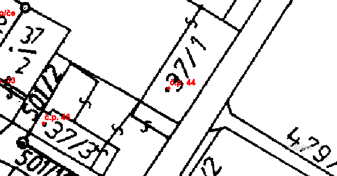 Komárov 44 na parcele st. 37/1 v KÚ Komárov u Soběslavi, Katastrální mapa