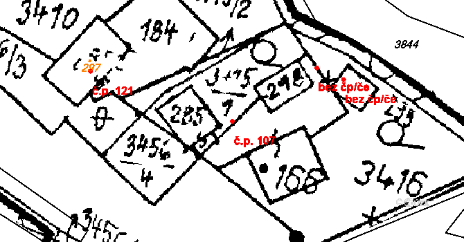 Chodská Lhota 107 na parcele st. 285 v KÚ Chodská Lhota, Katastrální mapa