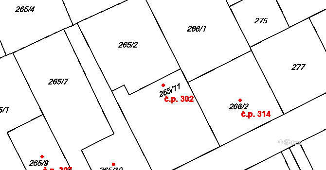 Josefov 302, Jaroměř na parcele st. 265/11 v KÚ Josefov u Jaroměře, Katastrální mapa
