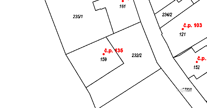 Rokytník 135, Hronov na parcele st. 159 v KÚ Rokytník, Katastrální mapa