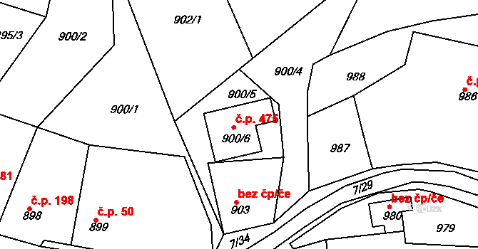 Zádveřice 475, Zádveřice-Raková na parcele st. 900/6 v KÚ Zádveřice, Katastrální mapa
