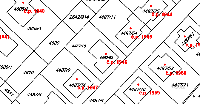 Kuřim 1946 na parcele st. 4487/52 v KÚ Kuřim, Katastrální mapa