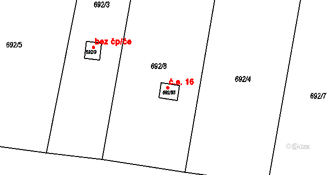 Příbor 16 na parcele st. 692/85 v KÚ Klokočov u Příbora, Katastrální mapa