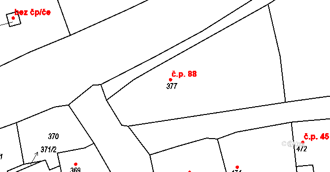 Rynholec 88 na parcele st. 377 v KÚ Rynholec, Katastrální mapa