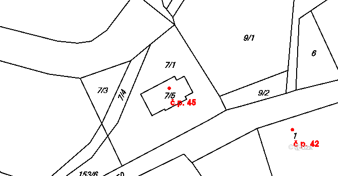 Krabčice 45, Dolany na parcele st. 7/5 v KÚ Krabčice, Katastrální mapa
