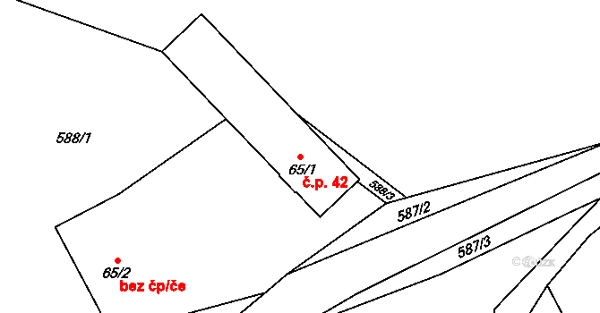 Hrachovice 42, Mírová pod Kozákovem na parcele st. 65/1 v KÚ Sekerkovy Loučky, Katastrální mapa